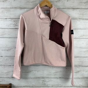 Columbia Womens XS Sweatshirt 1/4 Zip Crop‎ Boxy Pink Asymmetrical Zip Pocket